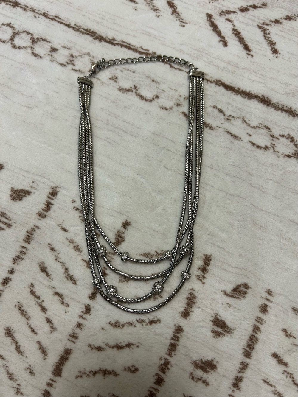 Silver Tone Multi Strand Statement Necklace Crystal Bead Layered Bib - Picture 2 of 7